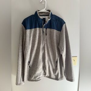 Orvis Mens Bonded Blue Gray Mesh Fleece Full Zip Jacket LG Outdoor Pockets Warm